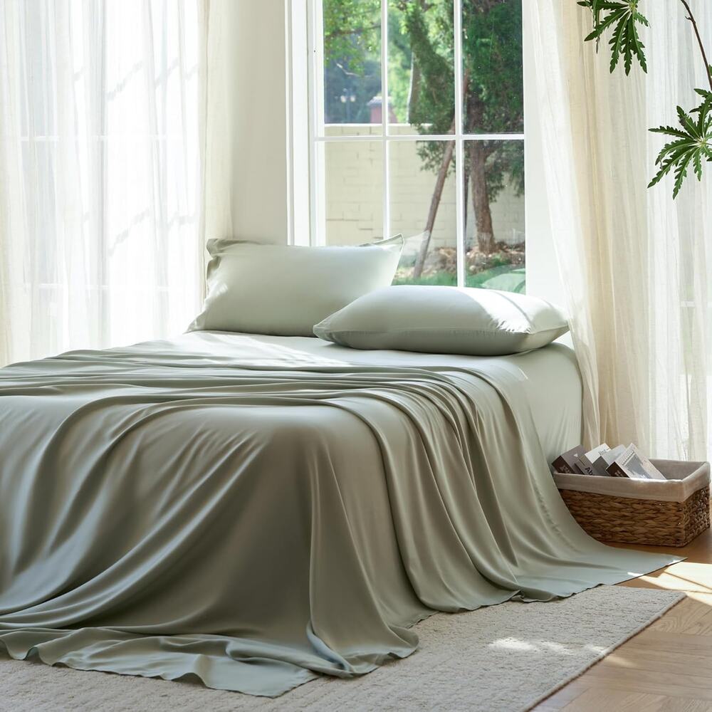NWT Sijo DOZ Bamboo Sheet Set 4 PC Fitted 2 Sheets 2 Pillowcases Sage Queen